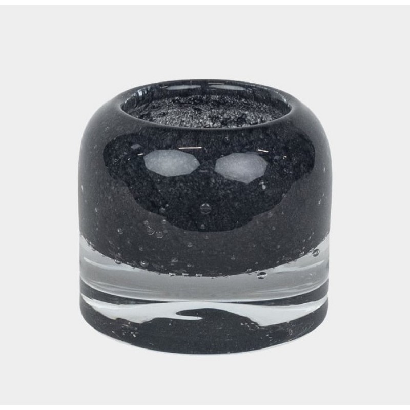 HEAVY GLASS STONE CANDEL HOLDER BLACK, LIGHT GREY, TAUPE       - DECOR ITEMS